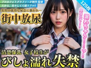【AI写真集】街中お漏らしJK！清楚爆乳の限界露出！